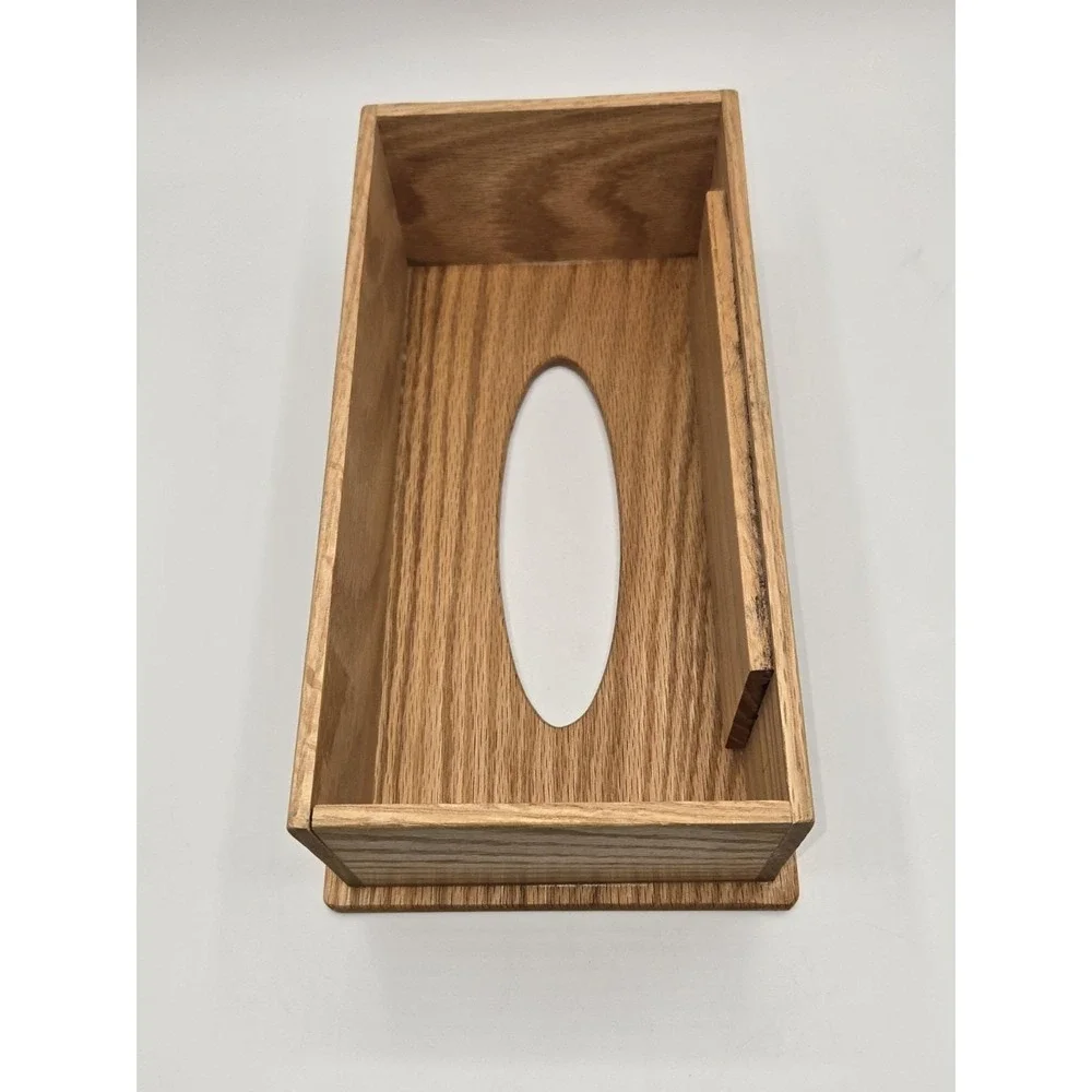 Oak Wood Tissue Box Cover Deer Wildlife Carved Panel Rustic Cabin Decor